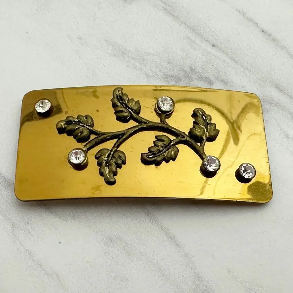 Vintage Rhinestone Floral Gold Tone Cinch Belt Buckle